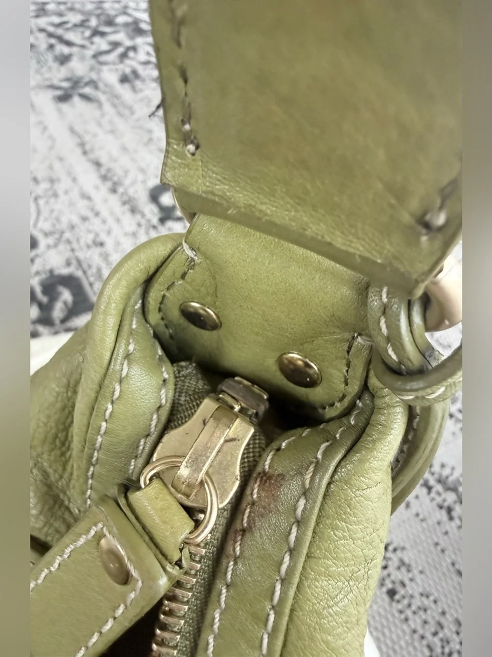 Michael Kors Olive Green Leather Studded Hobo Shoulder Bag